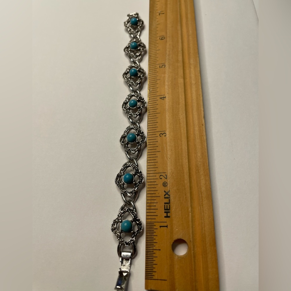 Silver and Turquoise Bracelet Sarah Cov. Signed Bracelet Turquoise/Silver 7.5"